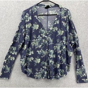 Out From Under Women's Cardigan Blue Watercolor Floral Long Sleeve Button Down
